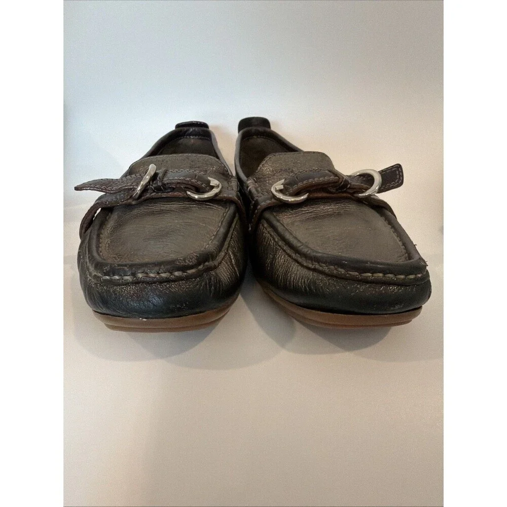 Coach Jillian Driving Shoes Leather Loafers Womens 10 Gunmetal Gray Metallic Moc